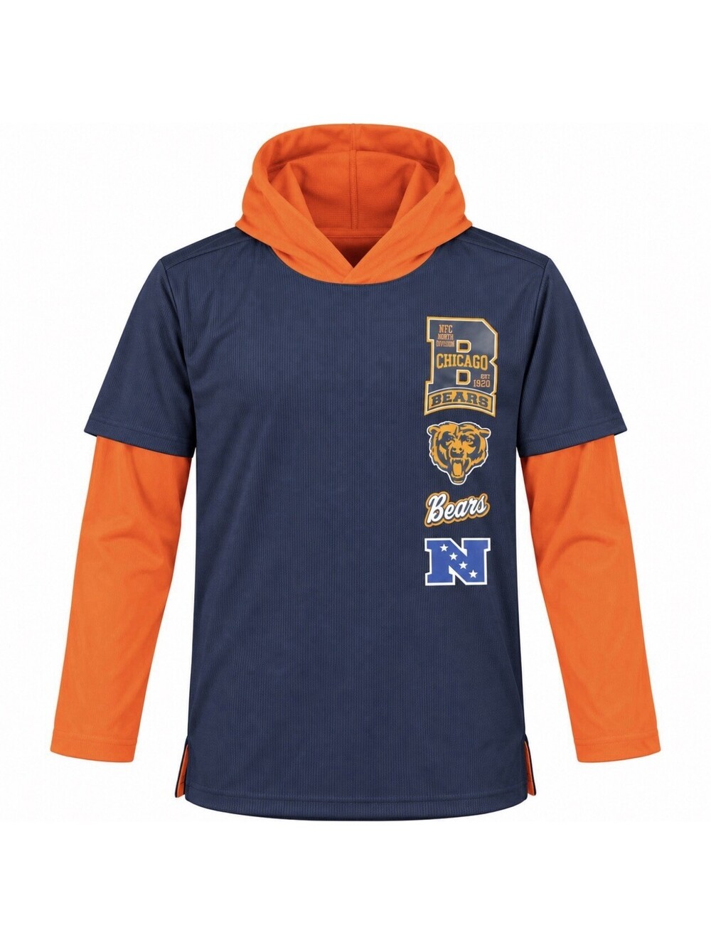 Chicago Bears NFL Youth XL 18/20 Hooded Performance Shirt Navy Orange NWT